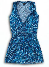 a.n.a A New Approach Blue Abstract Tie Dye Smocked Waist V-Neck Mini Dress S Photo 0