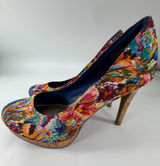 Fioni Floral Platform Pumps Cork Stiletto High Heels Multicolor Y2K Womens 8W Photo 0