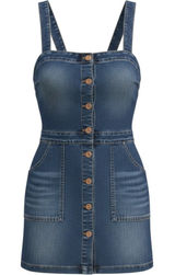 H&M Divided Denim Pinafore Dress Womens XS Blue Button Front Mini Adjustable Photo 0