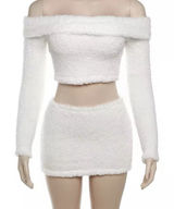 Hot 2Pcs Women Plush‎ Faux Fur Tops Short Warm Blouse Skirt Suit Size M Bin12 Photo 0
