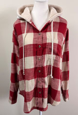 American Eagle Red Buffalo Plaid Hooded Flannel Shirt Sherpa Lined Small NEW Photo 0