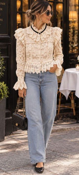 NWT Miss Rosier Ivory Lace Long Sleeve Top S Victorian Romantic Ruffles Coquette Photo 0
