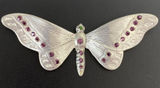 Vintage Silver Tone Rhinestone Butterfly Moth Brooch Pin Purple & Green Stones Photo 0