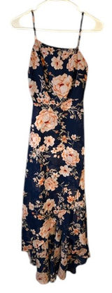 Lulus Navy Blue Pink Floral Asymmetrical High Low Dress Woman Sz XS Photo 0