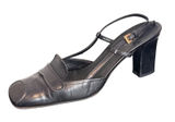 Vintage Prada Black Leather Square Toe Slingback Pump Size 35.5 Gold Buckle y2k Photo 0