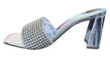 Bamboo Everlasting Silver Rhinestone‎ Embellished Block Heel Mules Sandals Photo 0