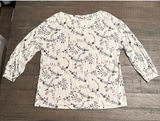 Loft Outlet Women's White brown Blue flowers Quarter Sleeve Rayon Top Size XL Photo 0