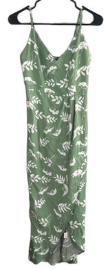 CMZ2005 Green Floral Sleeveless V-Neck Stretch Long Maxi Dress Women Sz XS Photo 0