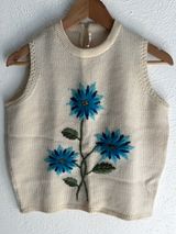 Vintage Evan Picone 100% Wool Floral Embroidered Sweater Vest Sz 36 Small Photo 0