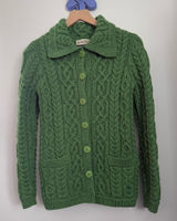 Saol XS Aran Irish Cardigan Cable Knit Merino Wool Green St. Patrick’s Day Photo 0