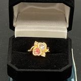 Double Hearts CZ Pink and Clear Rhinestone Ring in Gift Box Size 8 Vtg Avon Photo 0