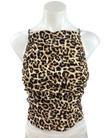 H&M Beige Black Leopard High Neck Sleeveless Smocked Crop Tank Top Size Ma Photo 0