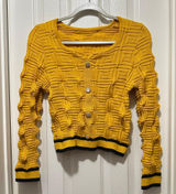 SHEIN Mustard Yellow Textured Cropped Cardigan – Size L Photo 0