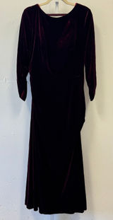 Revelry‎ Burgundy Velvet Cowl Back Maxi Dress Long Sleeve Ruched Formal Gown 18 Photo 0