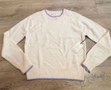 NWT Aspen Cream Wool Blend Crew Neck Sweater with Purple Trim Size Small‎ S Photo 0