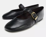 Zara Black Leather Mary Jane Loafers Gold Buckles size 38 NWT New casual Photo 0