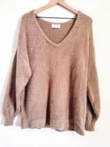 Old Navy Taupe Fuzzy Knit V Neck Sweater Soft Cozy Pullover Size S Photo 0
