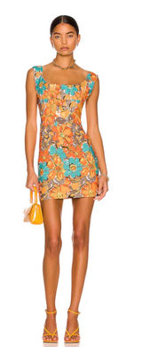 Miaou Vivi Mini Dress in Parisian Flower Orange Sz L Photo 0