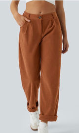 Halara Women's High Rise Button Corduroy Casual Pants Light Brown XL NWT Photo 0
