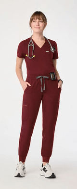 FIGS Burgundy Maroon Zamora Jogger Pants Casma Pocket Scrub Top Set XS/XXS Photo 0
