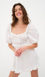 NWT For love and lemons Jackson Mini Dress‎ White Puff Sleeve New Photo 0