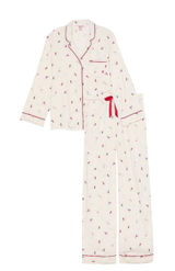 Victoria's Secret Pajama Set Women's Long Sleeve Pants Ski Print Red Trim XL Photo 0