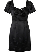 Vintage Whimsigoth Black Floral Jacquard Midi Dress Sweetheart Bow Flutter Sl Photo 0