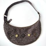 Beaded Made In India Brown Crescent Mini Shoulder Bag Party Purse Zipper Y2K Photo 0