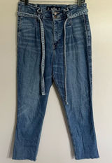 Hollister Jeans Curvy Ultra High Rise Mom Jeans Belted Raw Hem Size 7 Regular Photo 0