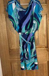 Jennifer Lopez new women’s Blue‎ and Green Patterned Midi Dress size L Photo 0