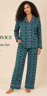 Room Service Green Floral Notch Collar 2-Piece Pajama Set Size XL Photo 0