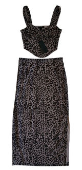 Brit The‎ Label Leopard Print Corset Top Midi Skirt 2 Piece Set Brown M Photo 0