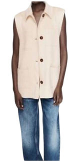 NWT ZARA Women’s Cream Faux Suede Button Up Sleeveless Pocket Vest Photo 0