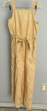Copper Key Yellow White Striped Jumpsuit Womens Large Wide Leg Smocked Tie Waist Photo 0