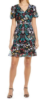 Sam‎ Edelman Embroidered Puff Sleeve Floral Mesh Mini Dress 4 Photo 0