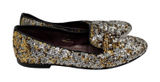 Handmade Italian Sequin Flats Gold Silver‎ Loafers Smoking Slippers EU 38 7.5-8 Photo 0