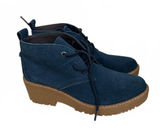 New White Mountain Navy Blue Suede Lace-Up Ankle Boots with Chunky Brown Sole Photo 0