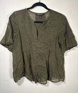 Banana Republic Top Olive Green Ramie Pintuck Pleated Button Down Earthy Small Photo 0