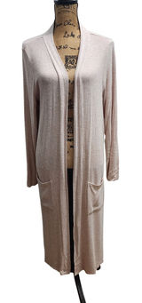 Faded Glory Women's Oatmeal Heather Long‎ Cardigan Duster Size L Photo 0