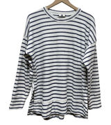 Aerie Sweatshirt Oversized Sz S Blue White Stripe Crewneck Pullover Terry Boho Photo 0