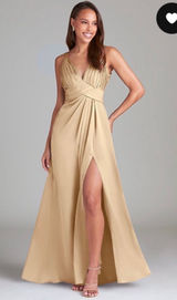 Azazie champagne satin A-Line Floor-Length Dress Photo 0