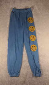Aviator Nation Jogger Sweatpants Blue Smiley Face Women's Medium Happy ** Photo 0