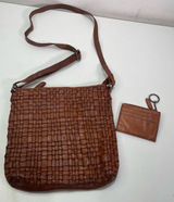 VILENCA HOLLAND Shoulder Crossbody Bag Chestnut Woven Leather w/ Keychain Wallet Photo 0