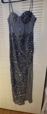Gray & silver sequin maxi dress with a high slit, velvet #glamour #party #fashion Photo 0