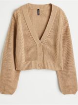 H&M Beige Cable Knit Cropped Button Front Cardigan Sweater Women’s Size L Photo 0