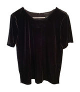 Ann Taylor Women's Size Medium Velvet Blouse Short Sleeve Black Mixed Media Photo 0