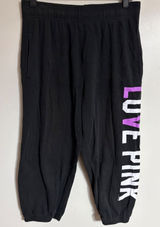 Pink Victoria's Secret Black Love Pink Graphic Cropped Jogger Sweatpants Medium Photo 0