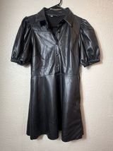 Zara Black‎ Faux-Leather Puff Sleeve Mini Dress Size M Photo 0