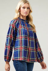 ❤️ Sugarlips Plaid Smocked Ruffle Blouse Medium ❤️ Photo 0