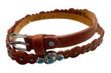 Western‎ Turquoise Studded Brown Faux Leather Scalloped Belt M/L Concho Silver Photo 0
